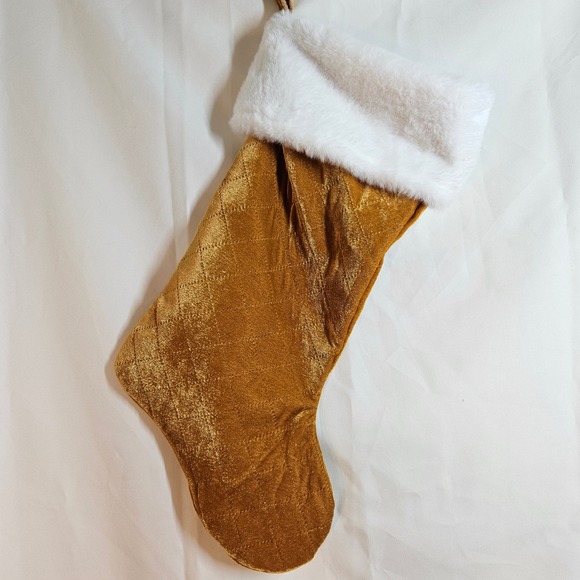Velvet Christmas Stocking Faux Fur Cuff Holiday Decor Gold‎ - Picture 1 of 5